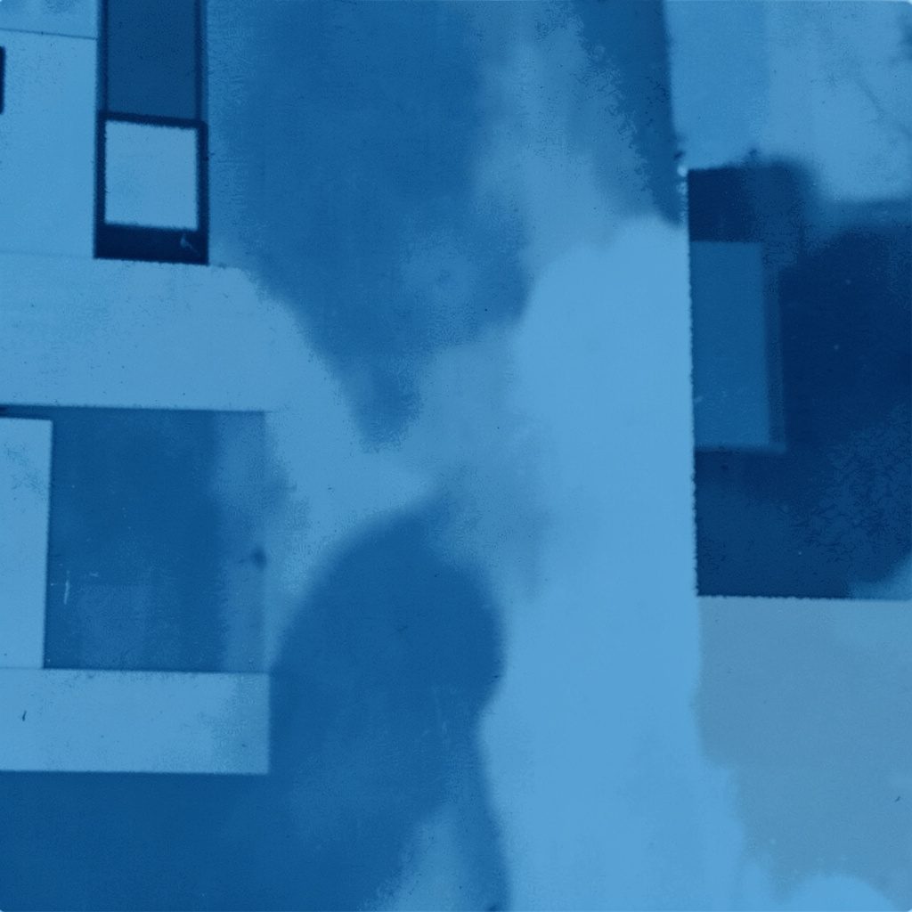 A folded travel drone with propeller arms visible, presented in a stark coral and ink duotone with a sleek, modern mood